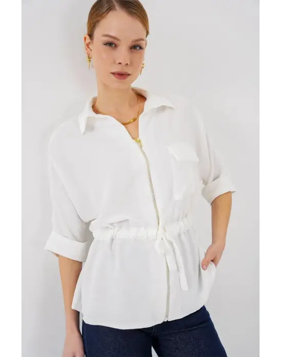Fermuarlı Gömlek 0721 - Beyaz