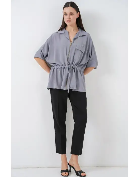 Fermuarlı Gömlek 0721 - Gri