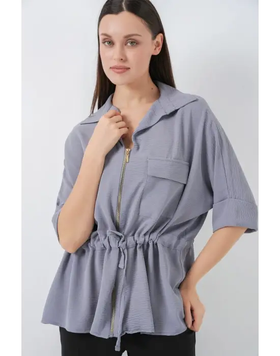 Fermuarlı Gömlek 0721 - Gri