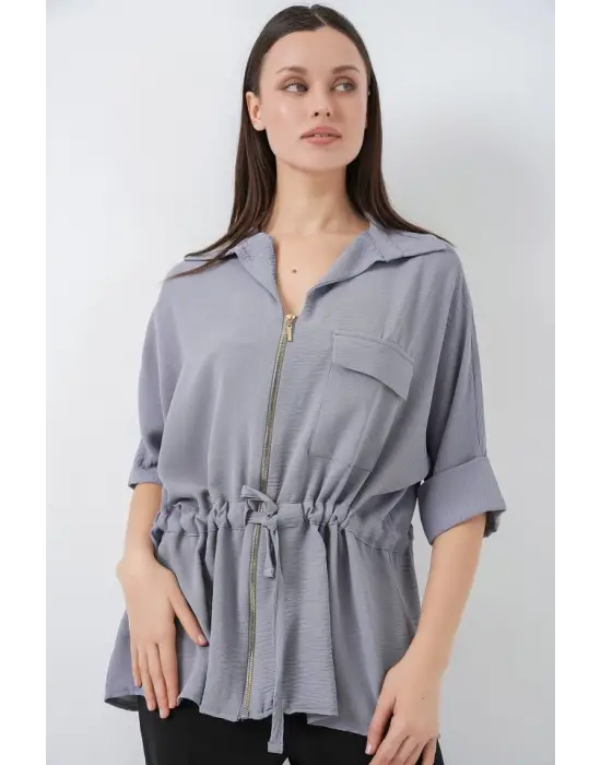 Fermuarlı Gömlek 0721 - Gri
