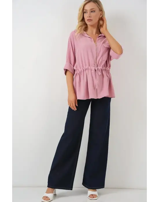 Fermuarlı Gömlek 0721 - Pudra