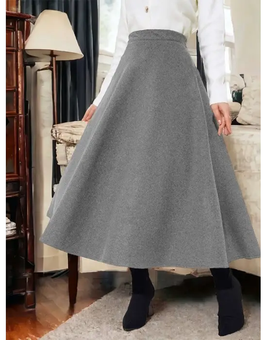 Fermuarlı Kaşe Çan Etek   -Gri