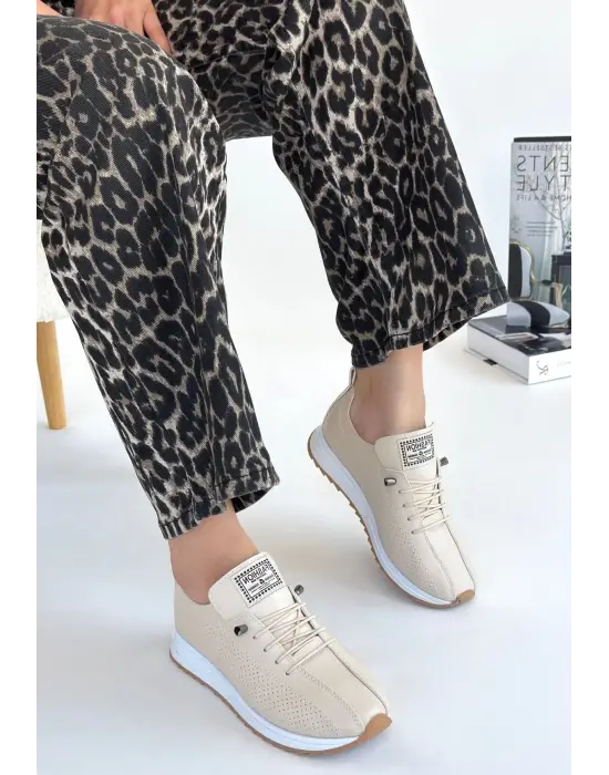 Fiert Bej Cilt Bağcıklı Spor Ayakkabı