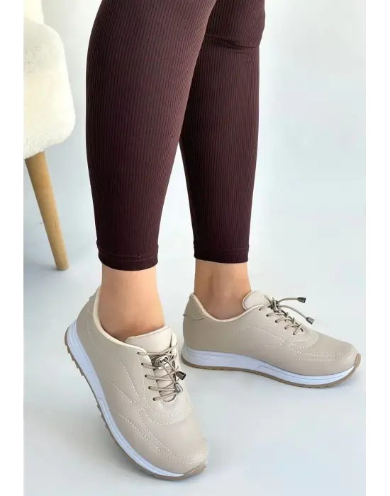 Finna Bej Cilt Bağcıklı Spor Ayakkabı