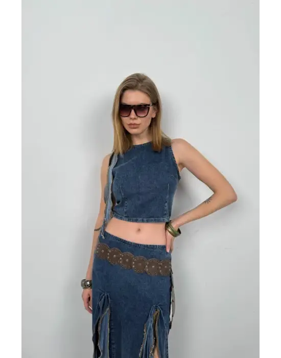 Fırfır Detay Denim Bluz