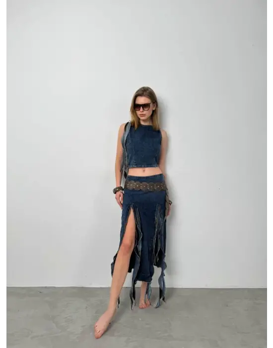 Fırfır Detay Denim Bluz