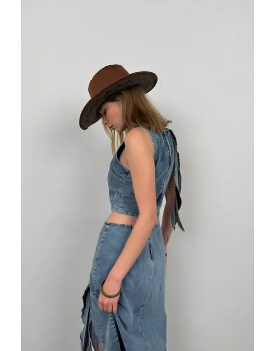 Fırfır Detay Denim Bluz