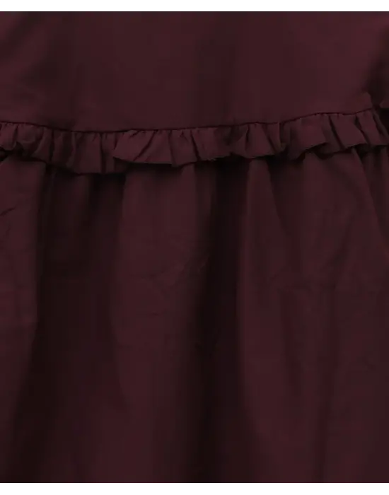 Fırfır Detaylı Düğmeli Kısa Gömlek -Bordo