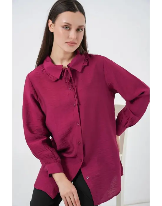 Fırfırlı Uzun Gömlek Tunik 5952 - Bordo