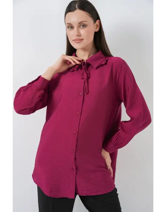 Fırfırlı Uzun Gömlek Tunik 5952 - Bordo