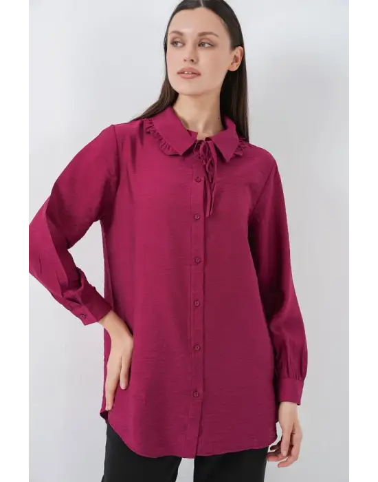 Fırfırlı Uzun Gömlek Tunik 5952 - Bordo