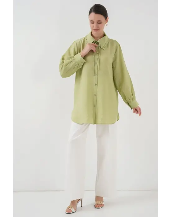 Fırfırlı Uzun Gömlek Tunik 5952 - Çağla