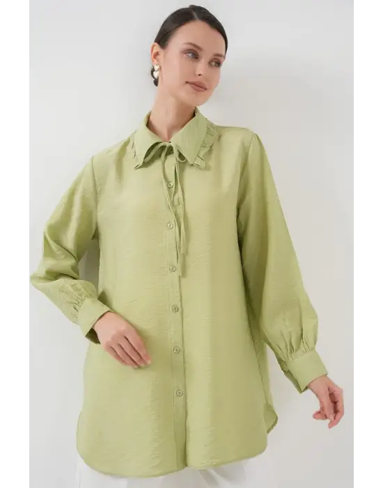 Fırfırlı Uzun Gömlek Tunik 5952 - Çağla