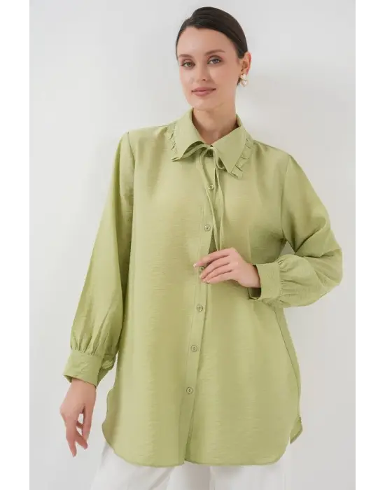 Fırfırlı Uzun Gömlek Tunik 5952 - Çağla