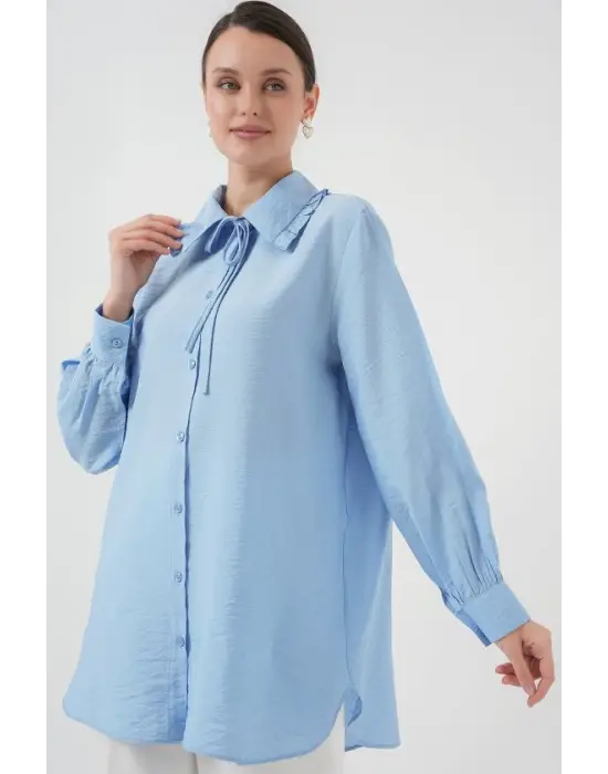 Fırfırlı Uzun Gömlek Tunik 5952 - Mavi