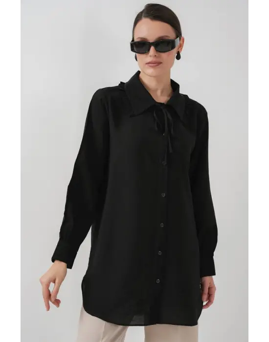 Fırfırlı Uzun Gömlek Tunik 5952 - Siyah