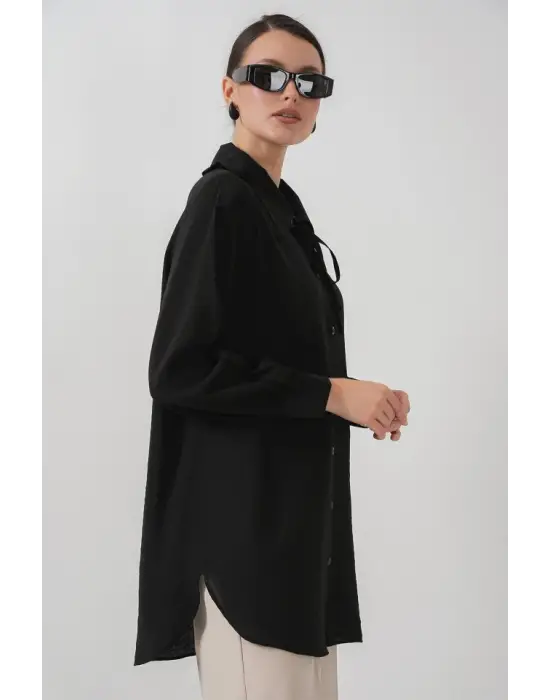 Fırfırlı Uzun Gömlek Tunik 5952 - Siyah