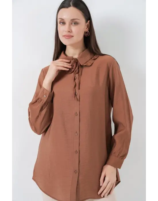 Fırfırlı Uzun Gömlek Tunik 5952 - Sütlü Kahve