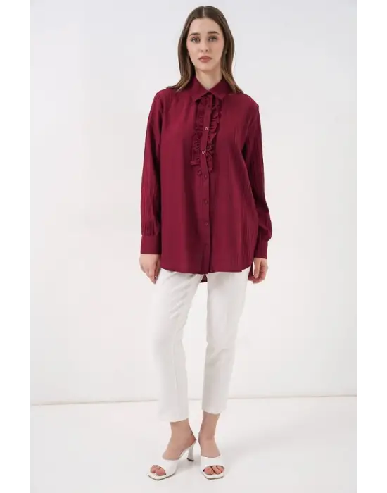 Fırfırlı Uzun Gömlek Tunik 5953 - Bordo