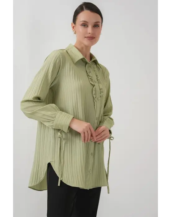 Fırfırlı Uzun Gömlek Tunik 5953 - Çağla