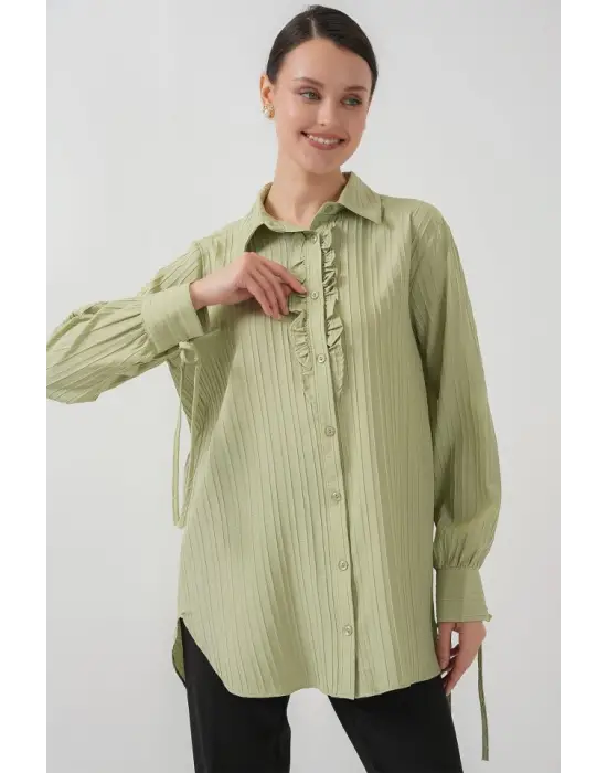 Fırfırlı Uzun Gömlek Tunik 5953 - Çağla