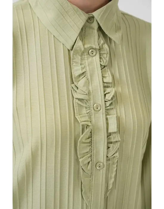 Fırfırlı Uzun Gömlek Tunik 5953 - Çağla