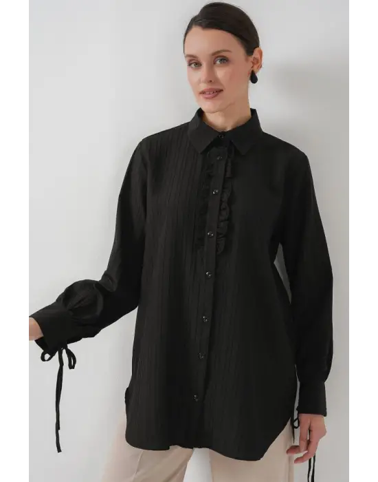 Fırfırlı Uzun Gömlek Tunik 5953 - Siyah
