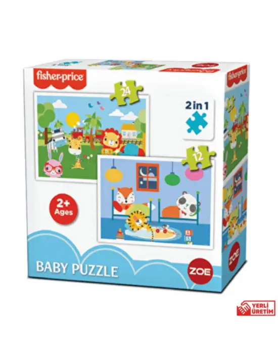 Fisher Price Bebek Puzzle baby puzzle railway & bedtime 2 in 1 24 ve 12 parça 2+