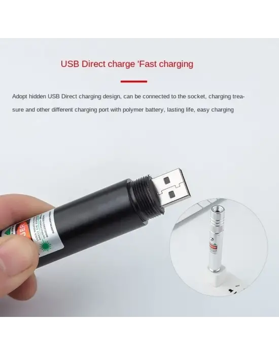 Fithome 100mw Desen Başlıklı Usb Şarjlı Yeşil Lazer Pointer