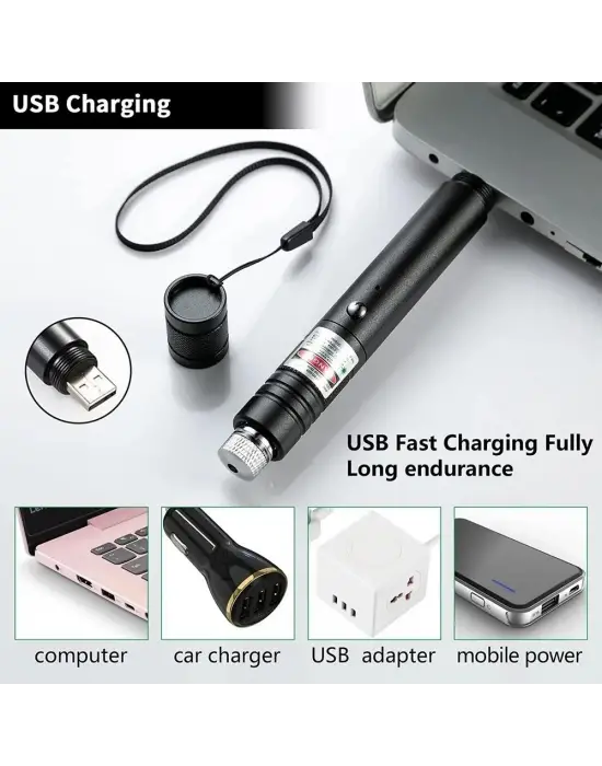 Fithome 100mw Desen Başlıklı Usb Şarjlı Yeşil Lazer Pointer