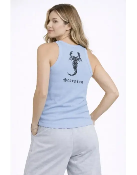 Fitilli Atlet Sıfır Yaka Slim Fit Arka Baskılı Spor Atlet - Bebek Mavisi