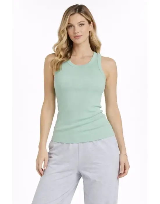 Fitilli Atlet Sıfır Yaka Slim Fit Arka Baskılı Spor Atlet - Mint Yeşili