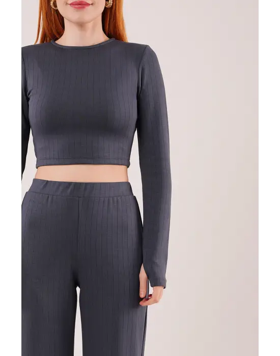 Fitilli Bluz Ve Pantolon Antrasit İkili Takım