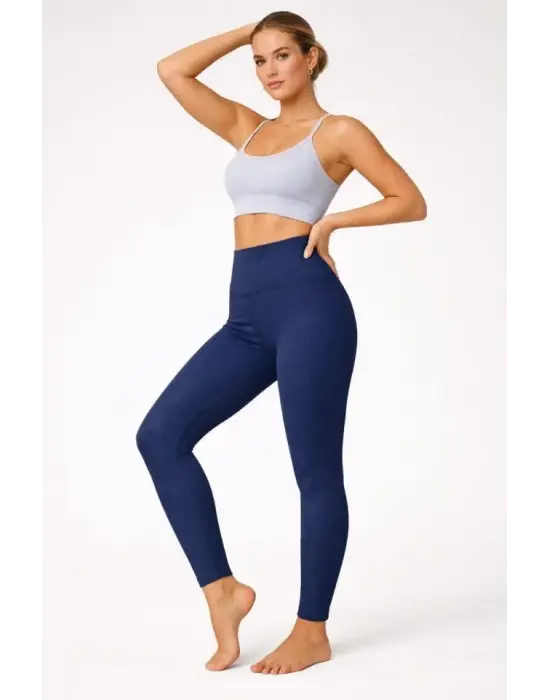 Fitilli Full Likralı Yüksek Bel Toparlayıcı Tayt Günlük Ve Spor Kullanım - Lacivert