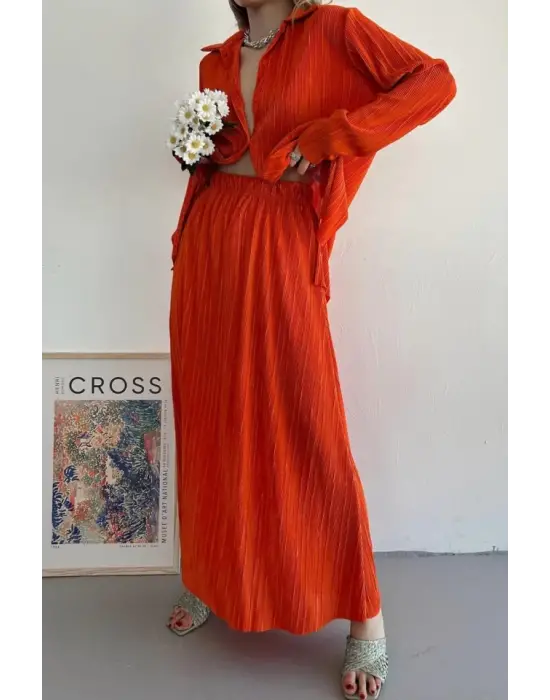 Omarı Fitilli Gömlek ve Uzun Etek Takım