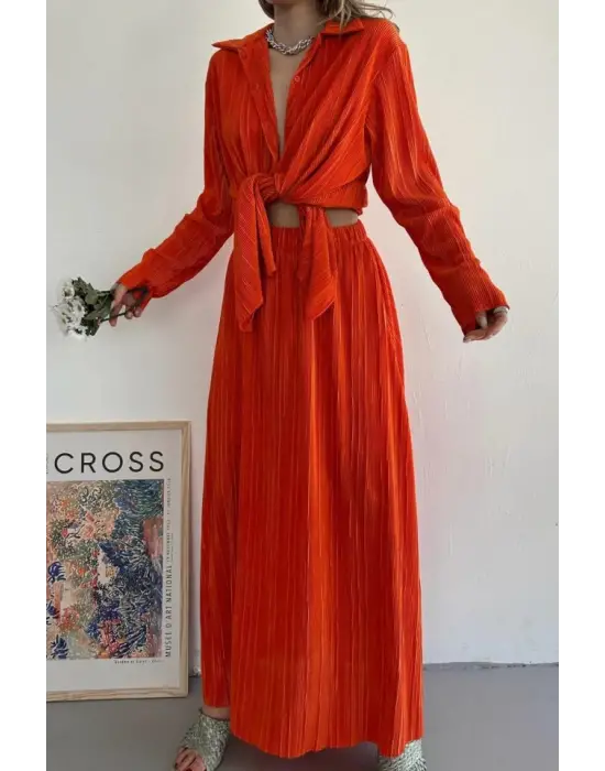 Omarı Fitilli Gömlek ve Uzun Etek Takım