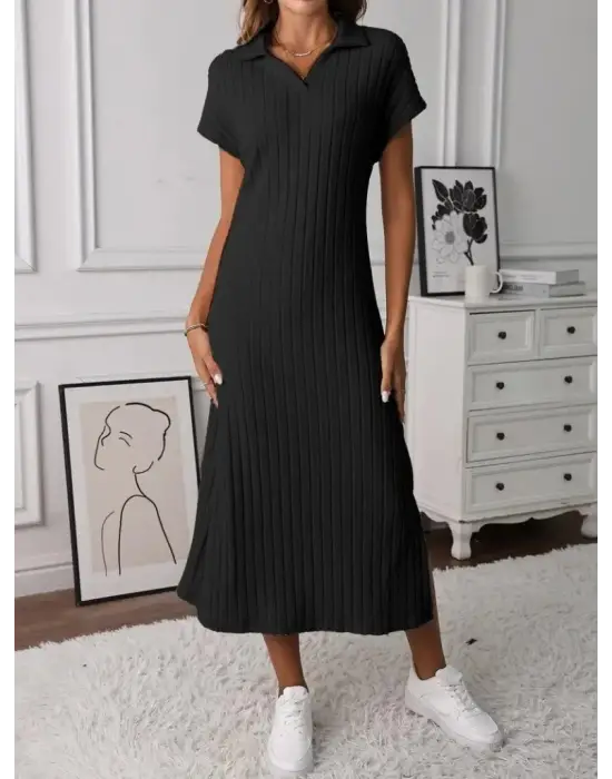 Omarı Yandan Yırtmaçlı Fitilli Kadın Elbisesi