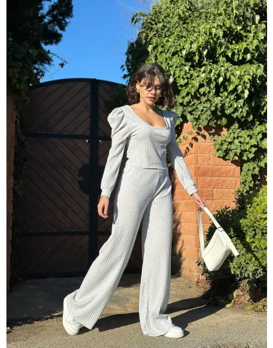 Fitilli prenses kol alt üst takım gri