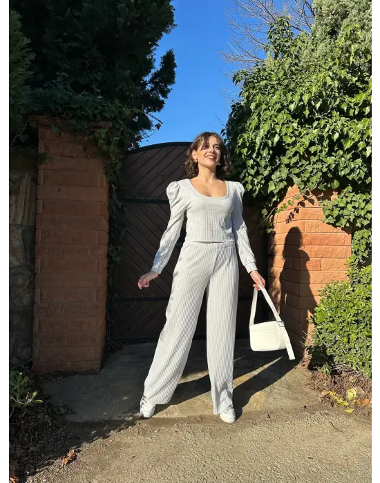 Fitilli prenses kol alt üst takım gri