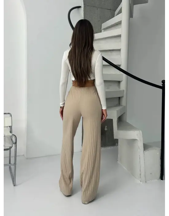 Fitilli şardonlu pantolon bej a4058
