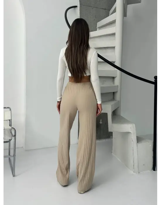 Fitilli şardonlu pantolon bej a4058