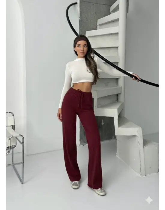 Fitilli şardonlu pantolon bordo a4058