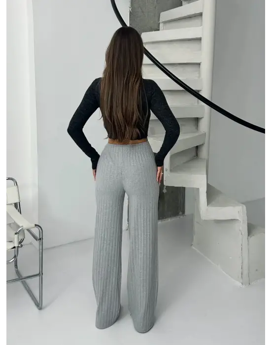 Fitilli şardonlu pantolon gri a4058