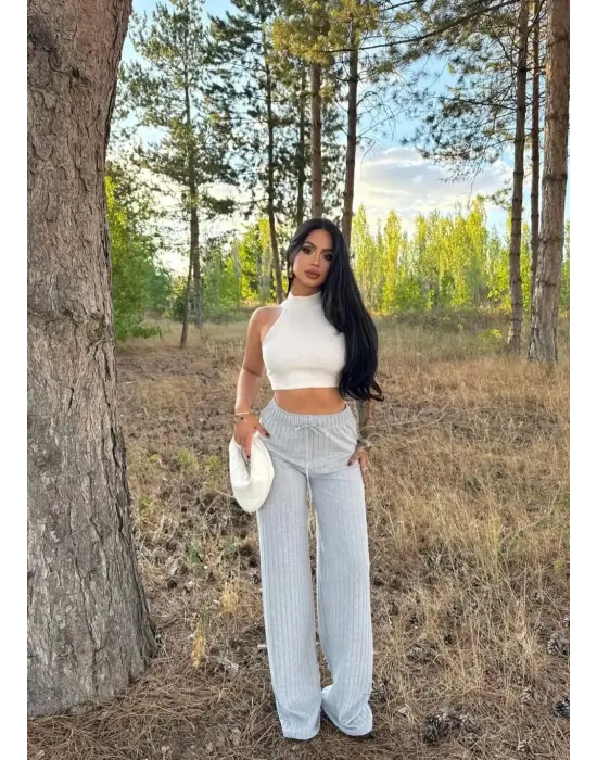 Fitilli şardonlu pantolon gri a4058