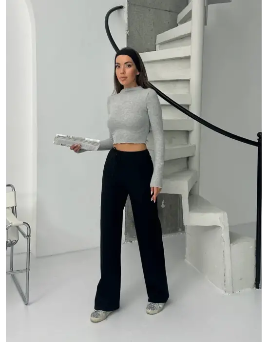 Fitilli şardonlu pantolon siyah a4058