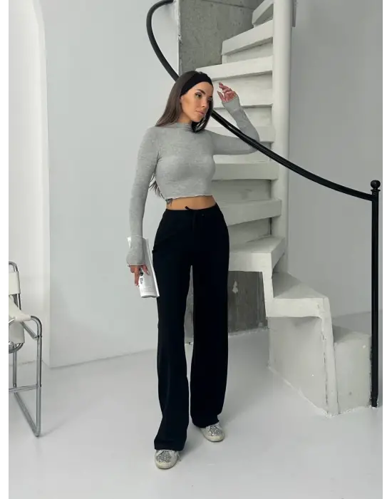 Fitilli şardonlu pantolon siyah a4058