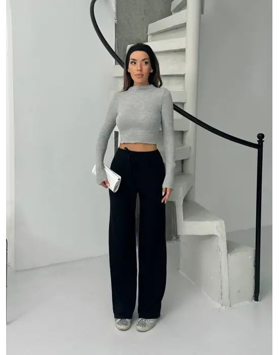 Fitilli şardonlu pantolon siyah a4058