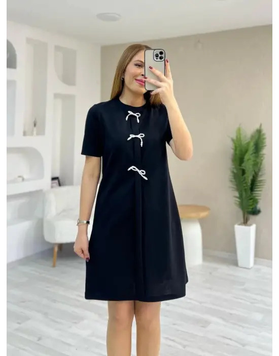 Omarı Fiyonk Detaylı Kısa Kollu Kadın Elbise