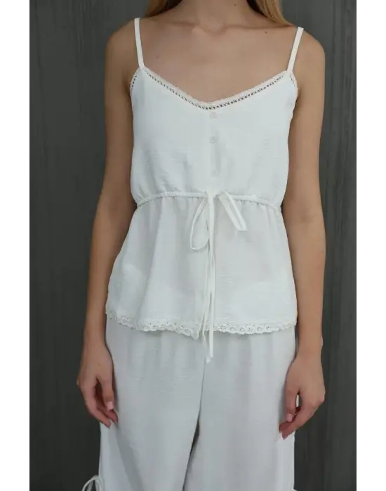 Fiyonklu Bluz Takım - Beyaz