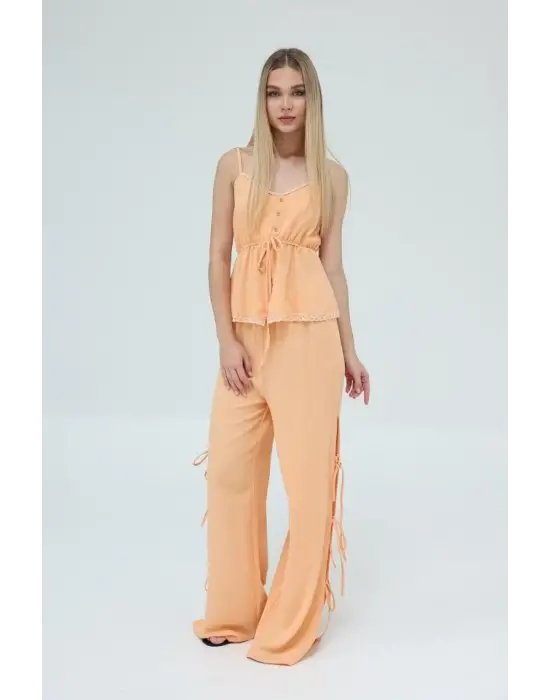 Fiyonklu Bluz Takım - Kavuniçi